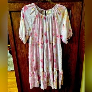 Melloday Floral Purple, pink and White sheer Dress